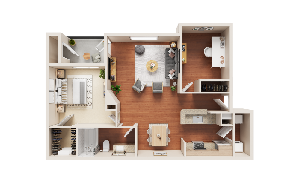 A3 - 1 bedroom floorplan layout with 1 bathroom and 897 square feet