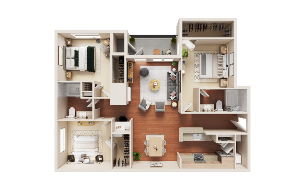 C1 - 3 bedroom floorplan layout with 2 bathrooms and 1313 square feet C1 - 3 bedroom floorplan layout with 2 bathrooms and 1313 square feet